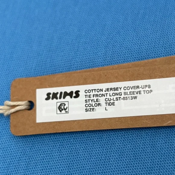 Skims Rare Cotton Jersey Swim Cover-Up Tie Front Long Sleeve Top NWT in Tide - Picture 9 of 10